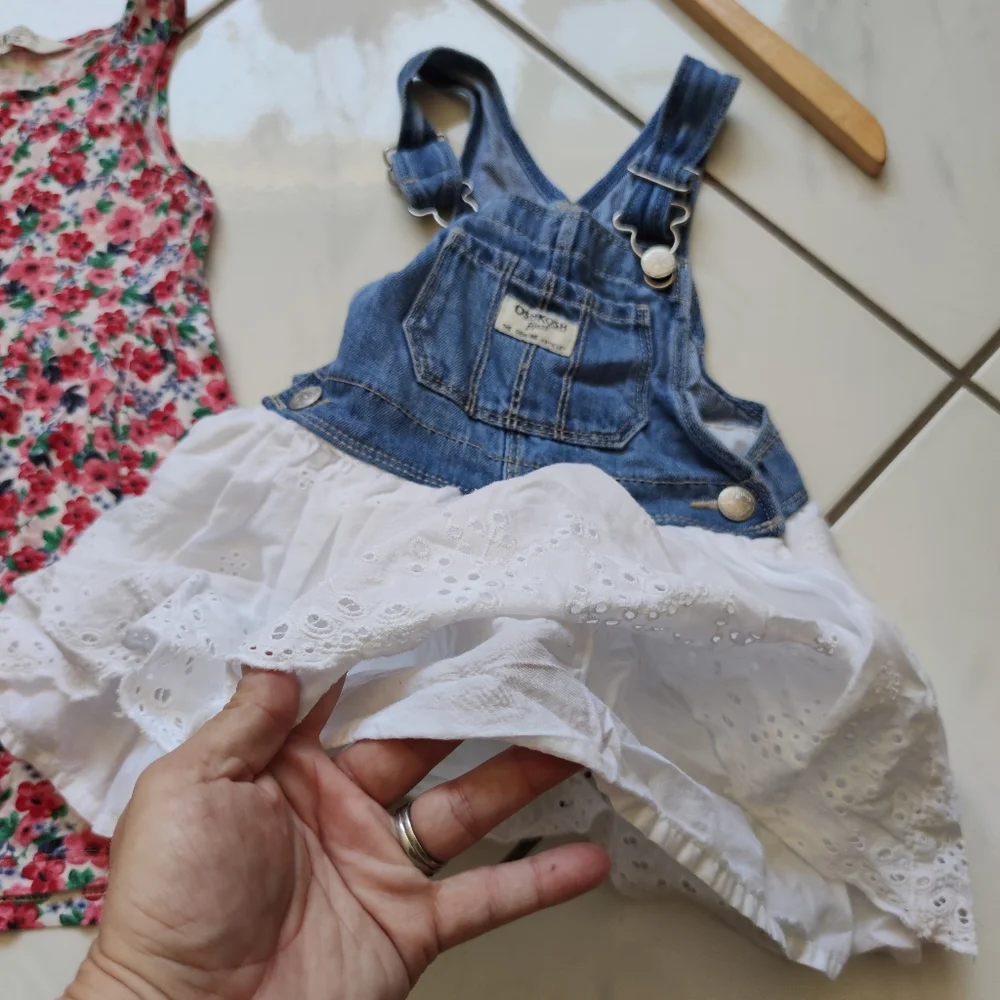 Oshkosh H&M 💜 2 Dress Floral Demim Eyelet Jumper